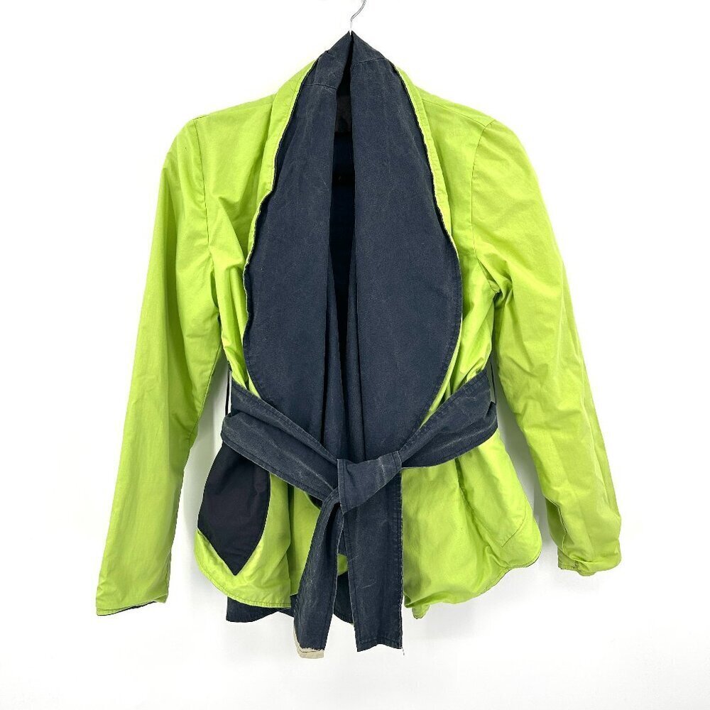 TATIANA LEBEDEV Blue Lime Green Reversible Waist Tie Designer Jacket Size Medium